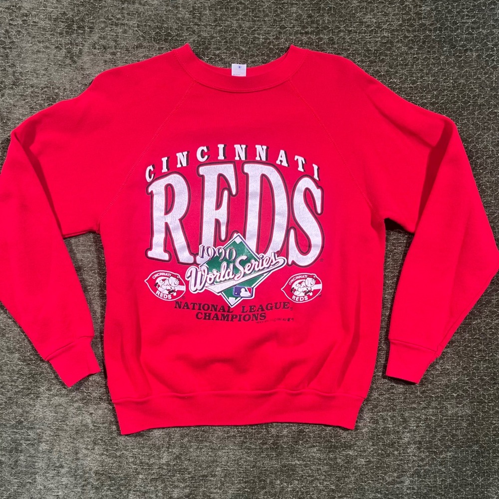 VTGTultex 1990 Cincinnati Reds World Series Champions Sweatshirt Mens Large Red
